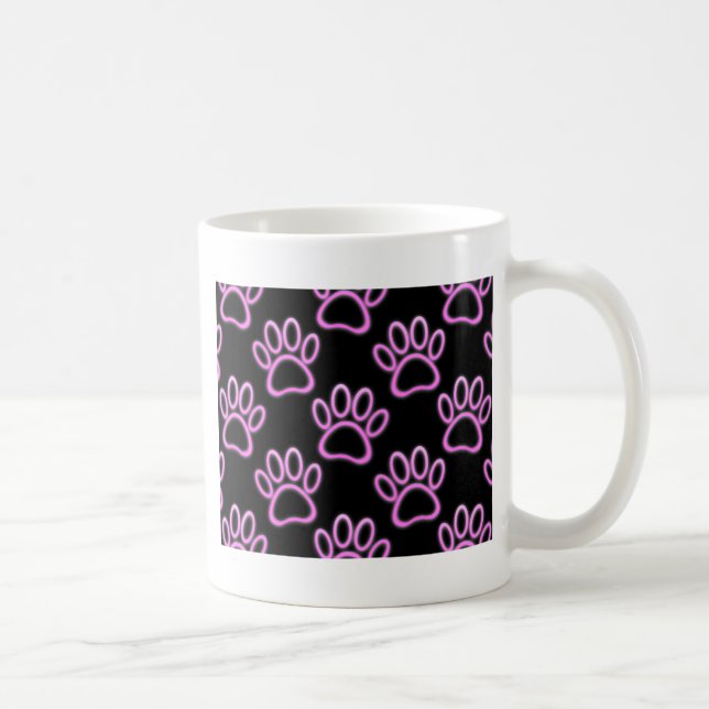 Pink Neon Dog Paw Print Coffee Mug (Right)