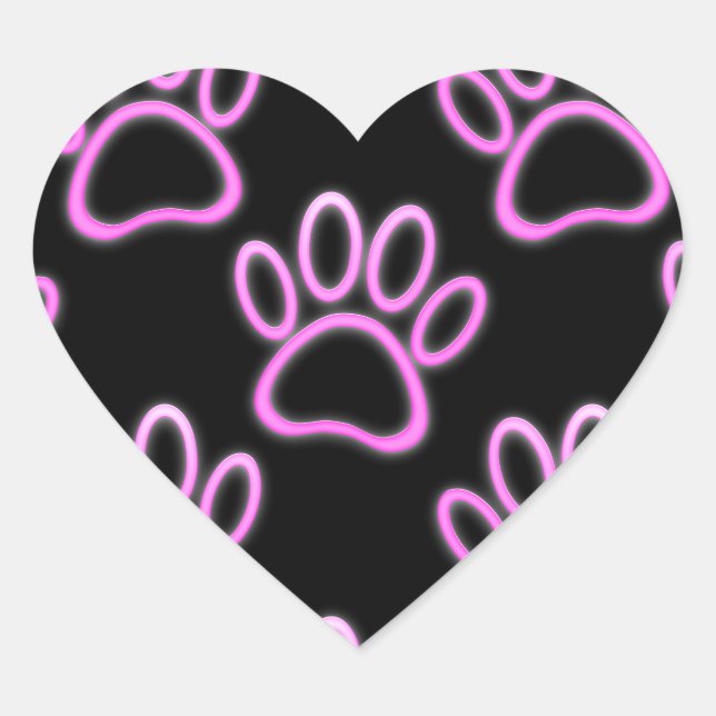 Pink Neon Dog Paw Print Heart Sticker (Front)