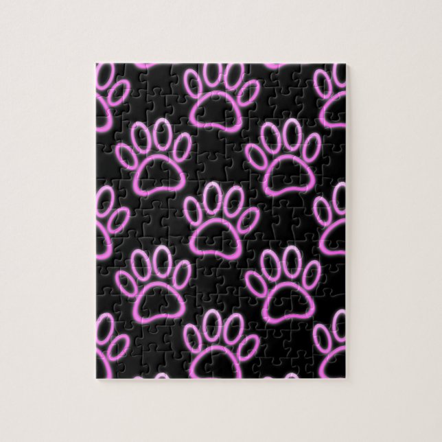 Pink Neon Dog Paw Print Jigsaw Puzzle (Vertical)