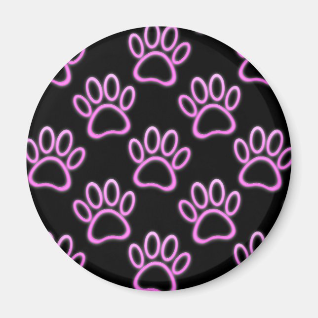 Pink Neon Dog Paw Print Magnet (Front)