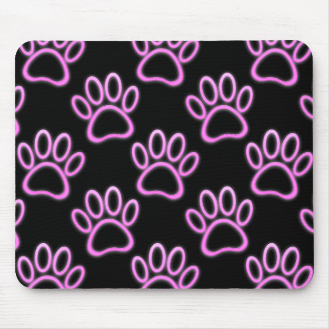 Pink Neon Dog Paw Print Mouse Pad (Front)