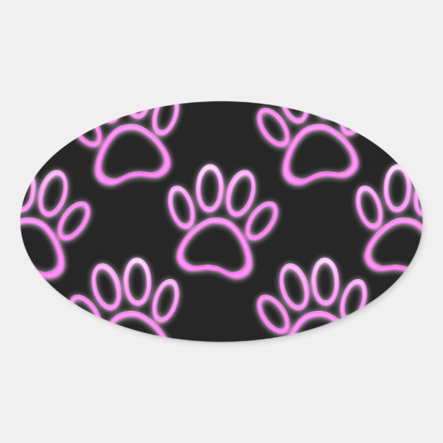 Pink Neon Dog Paw Print Oval Sticker (Front)