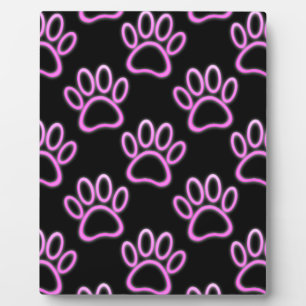 Pink Neon Dog Paw Print Plaque