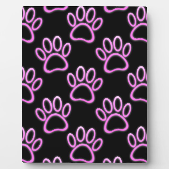 Pink Neon Dog Paw Print Plaque (Front)