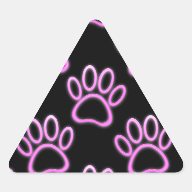 Pink Neon Dog Paw Print Triangle Sticker (Front)