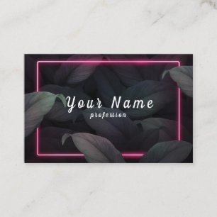 Pink neon frame on tropical leaves vector business card