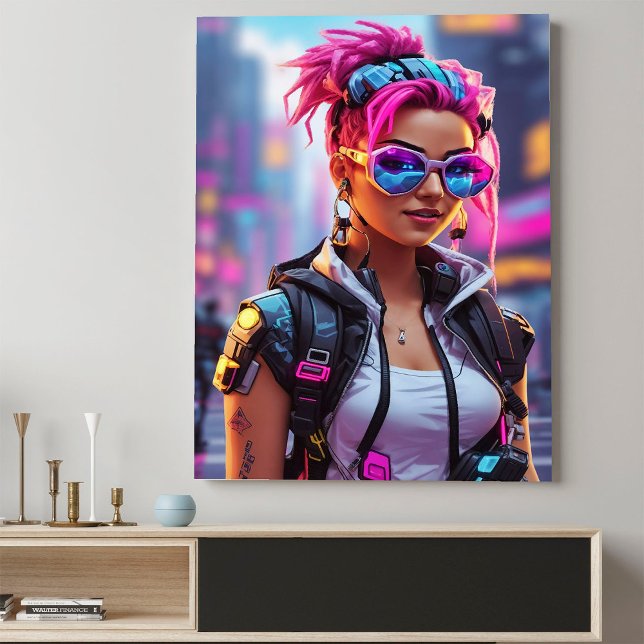 Pink Neon Futuristic Cyberpunk Girl  Poster (Creator Uploaded)