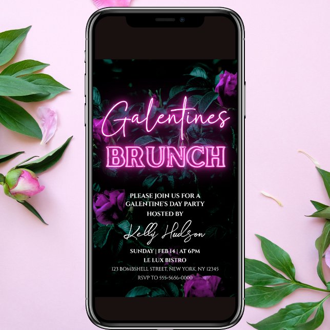 Pink Neon Galentine's Brunch Invitation  (Creator Uploaded)