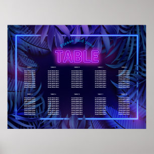Pink Neon Glow Birthday Downloadable Seating Chart