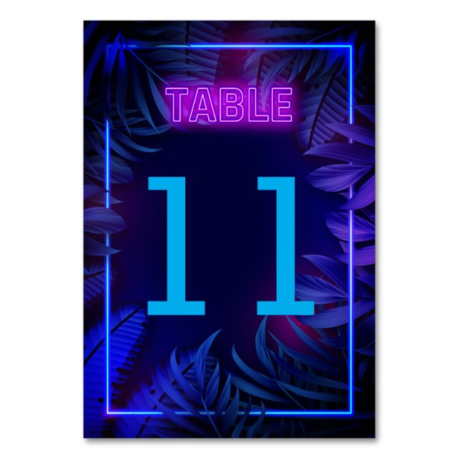 Pink Neon Glow in the Dark Party Table Number (Front)