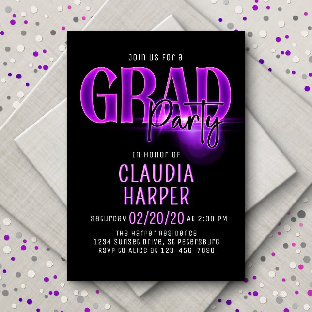 Pink Neon Graduation Grad Party Invitation (Creator Uploaded)