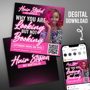 Pink Neon Hair Salon Social Media Post Flyer Card