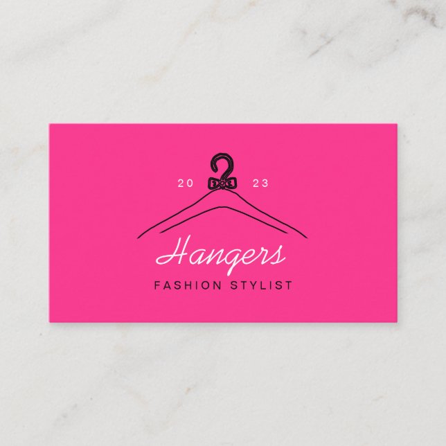 Pink Neon Hanger Fashion Stylist Business Card (Front)