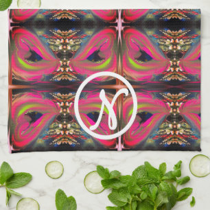 Pink Neon Hearts  Tea Towel