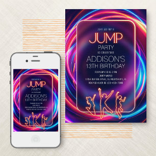 Pink Neon Jump Birthday Invitation