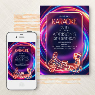 Pink Neon Karaoke Birthday Invitation