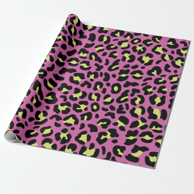 Pink Neon Leopard Print Wrapping Paper (Unrolled)