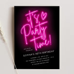 Pink Neon Light Birthday Invite for Women, Girls<br><div class="desc">"It's Party Time!" Hot pink neon sign party invitation template that you customise for any age birthday party or any special event. Featuring a stylish neon pink and black design, it adds a touch of modern flair to your party preparations. Print your invitation or download and share it via text...</div>