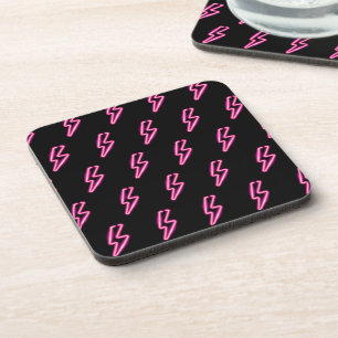 Pink Neon Lightning Bolt Pattern Coaster