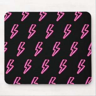 Pink Neon Lightning Bolt Pattern Mouse Pad