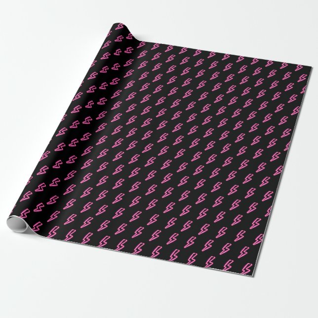 Pink Neon Lightning Bolt Pattern Wrapping Paper (Unrolled)