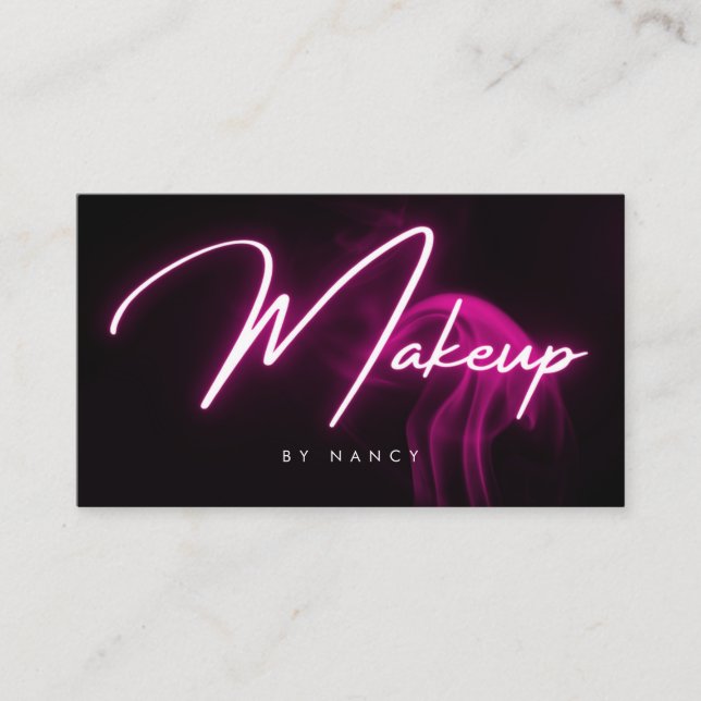 Pink neon makeup script typography business card (Front)