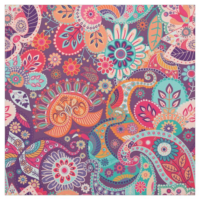 Pink neon Paisley floral pattern Fabric (Swatch)