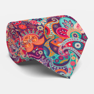 Pink neon Paisley floral pattern Tie