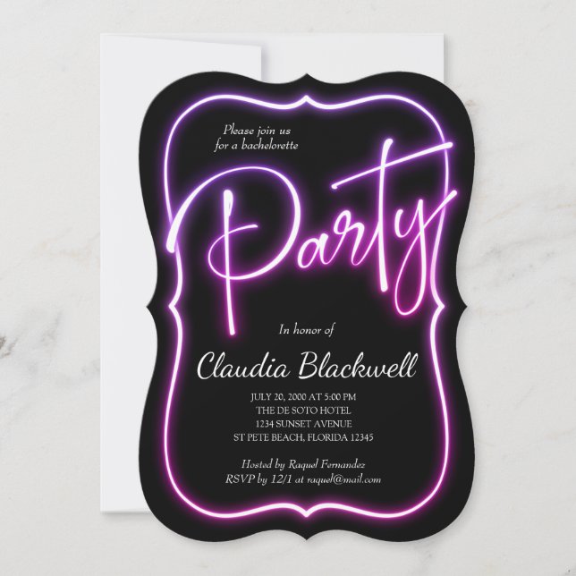 Pink Neon Party Invitation (Front)