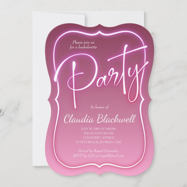 Pink Neon Party Invitation (Front)