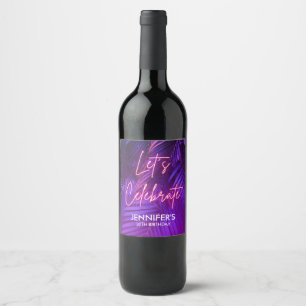 Pink Neon Purple Palm Leaf Wines Bottle Label