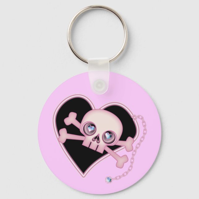 Pink Neon Skull Key Ring (Front)