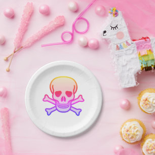 Pink Neon Skull paper plates