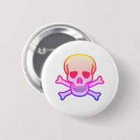 Pink Neon Skull white button