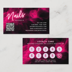 Pink Neon & Smoke Nail Salon QR Code Loyalty Card