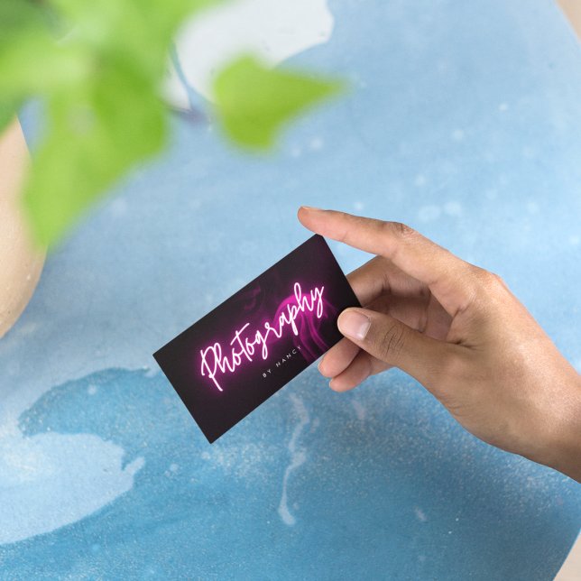 Pink Neon & Smoke Photography Script  Business Card (Creator Uploaded)