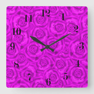 Pink neon square wall clock