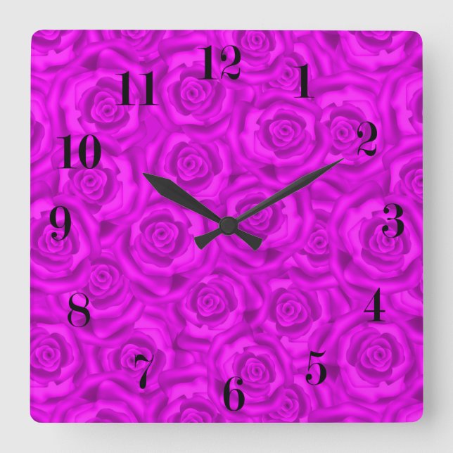 Pink neon square wall clock (Front)