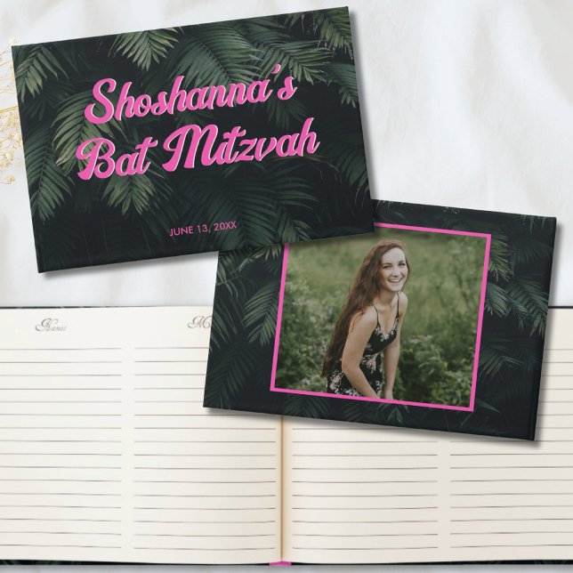 Pink Neon Tropical Bat Mitzvah Party Water Label Guest Book (Pink Neon Tropical Bat Mitzvah Party Water Label Guest Book
)