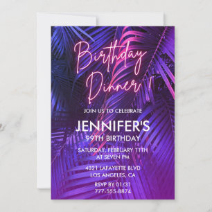 Pink Neon Tropical Dinner 99th birthday Invitation