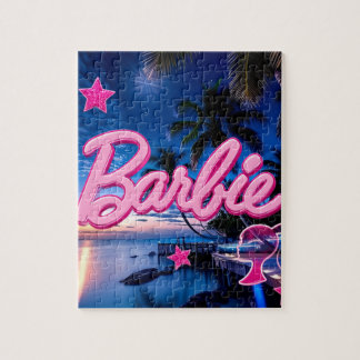Pink Neon Tropical Sunset Glam Aesthetic Puzzle