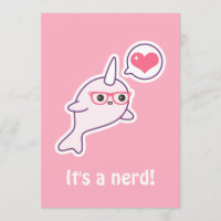 Pink Nerd Narwhal Baby Shower Invitations