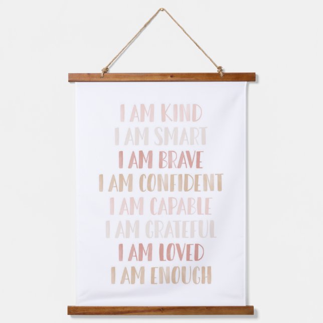 Pink Neutral Affirmations for Kids Nursery Decor Hanging Tapestry (Front)