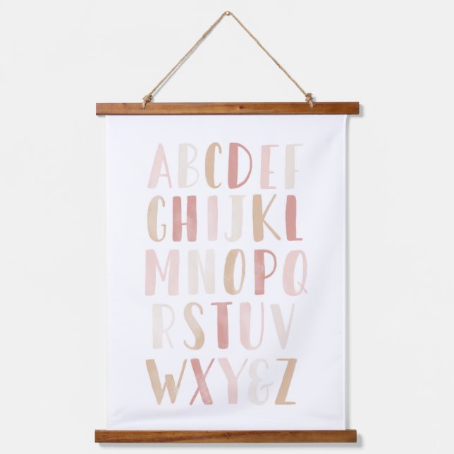 Pink Neutral Alphabet ABC Girl Nursery Decor Hanging Tapestry (Front)