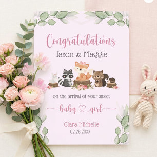 Pink New Baby Girl Personalised Congratulations Card