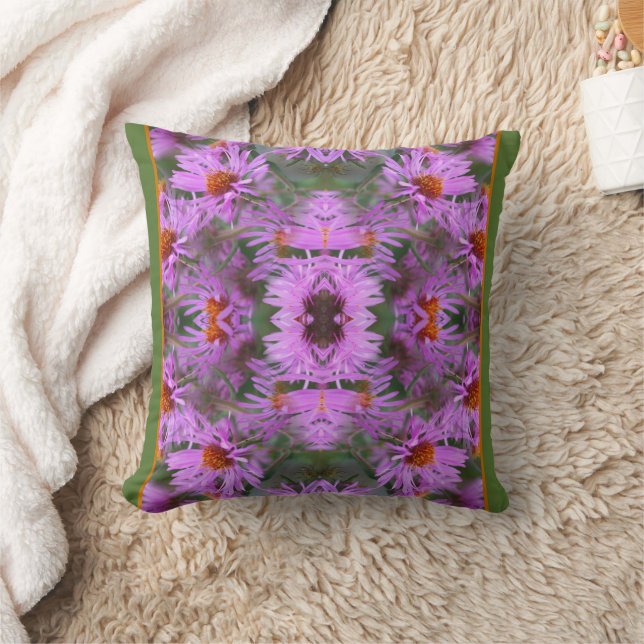 Pink New England Aster Flowers Abstract Cushion (Blanket)