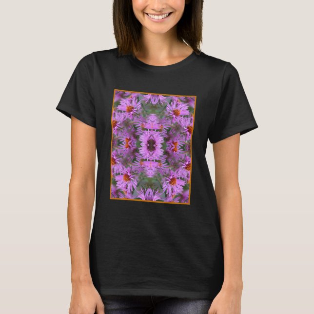 Pink New England Aster Flowers Abstract T-Shirt (Front)