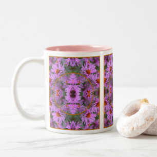 Pink New England Aster Flowers Add Your Photo Two-Tone Coffee Mug