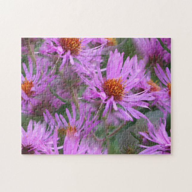 Pink New England Asters Flower Art  Jigsaw Puzzle (Horizontal)