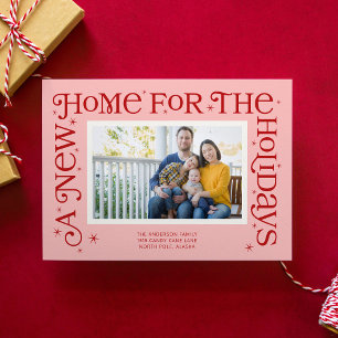 Pink New Home for the Holidays Photo Holiday Card
